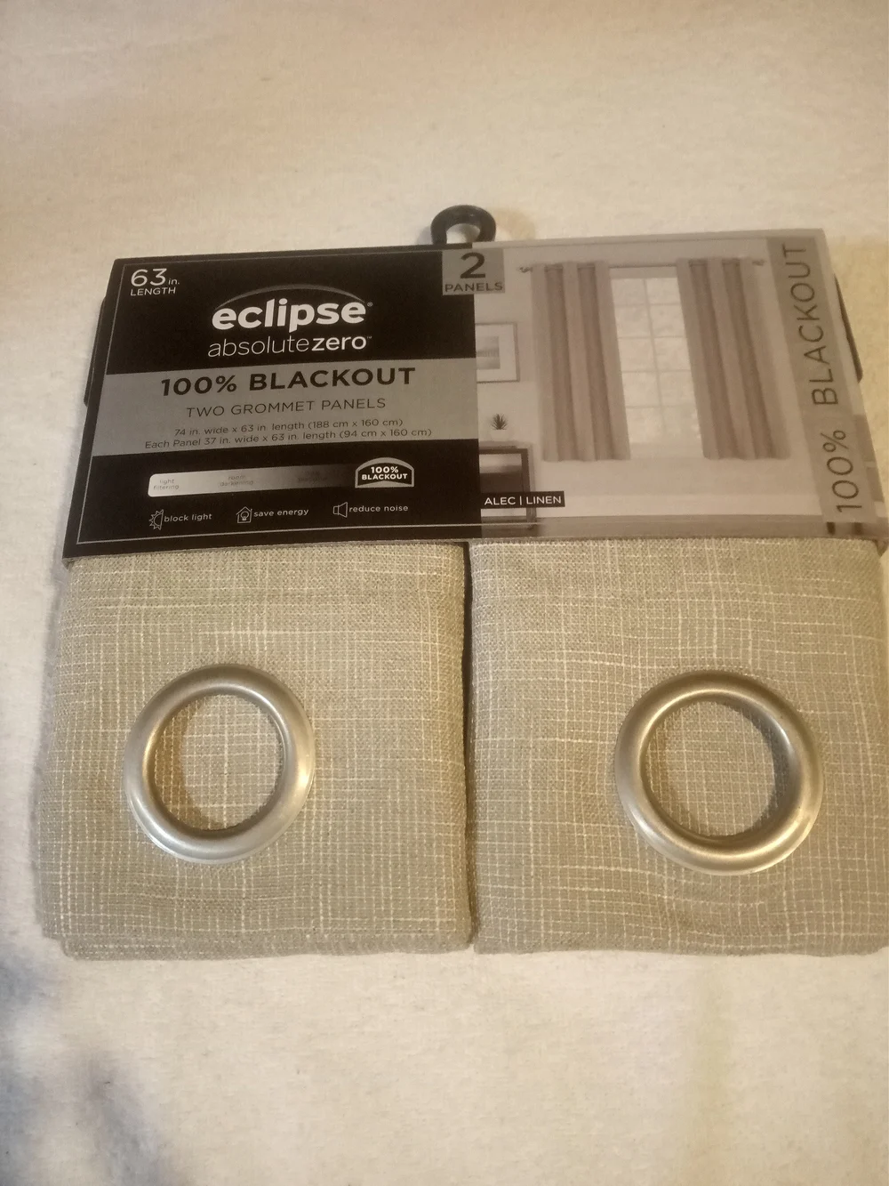 Eclipse Absolute Zero 100% Blackout Grommet Curtain Panels in Linen Beige